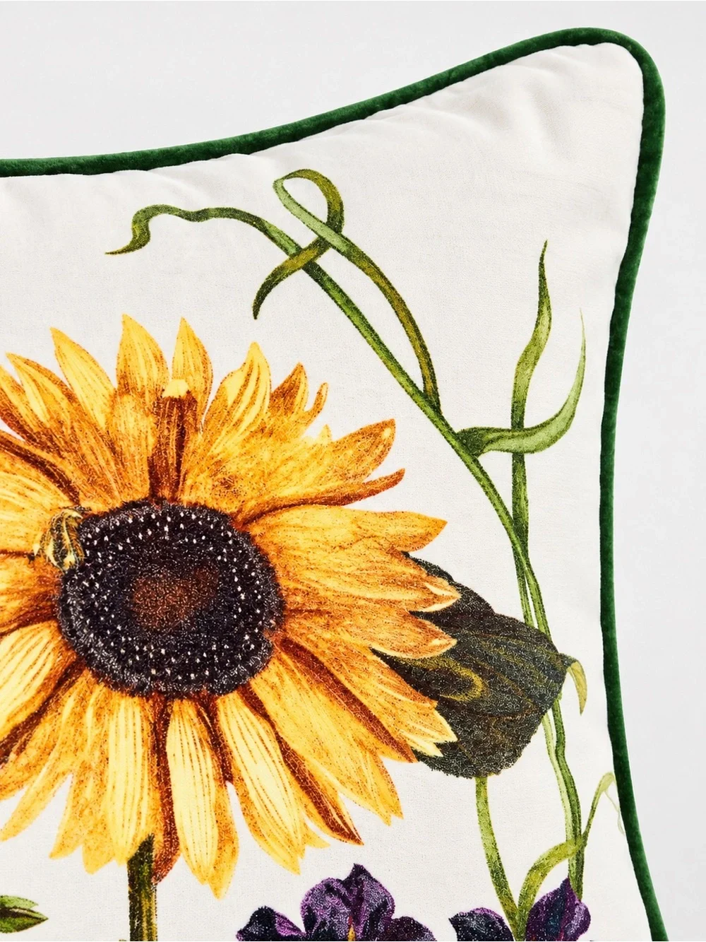 NWT Anthropologie Evie Cotton Printed Floral Sunflower Pillow 18x18 Green